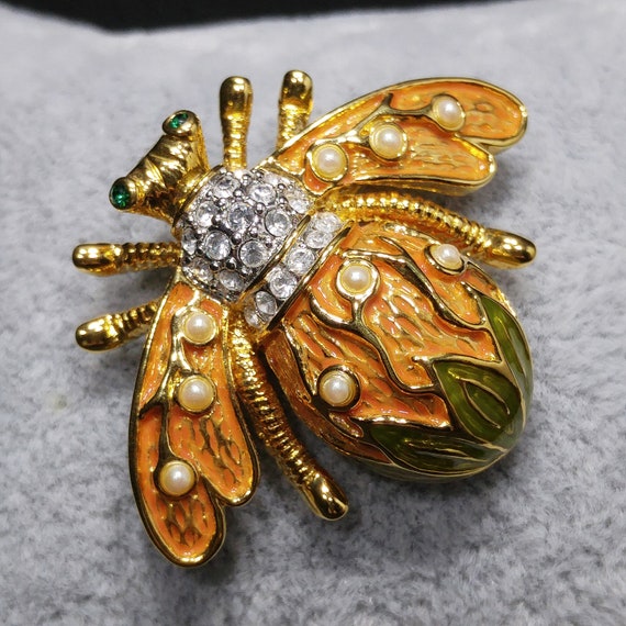 Joan Rivers Bee Enamel Rhinestone Brooch, Gold Pl… - image 2