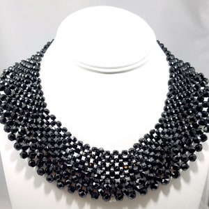 Victorian Black Crystal Beaded Collar, 1930s Vintage Jewelry image 2