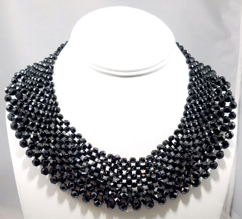 Victorian Black Crystal Beaded Collar, 1930s Vintage Jewelry image 2