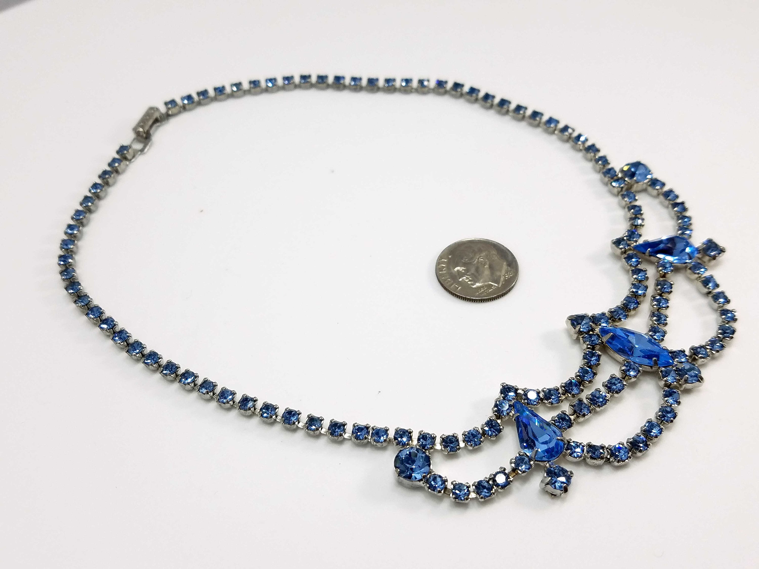Elegant Deep Blue and Bright Blue Rhinestone Necklace on a Silver… – Second  Wind Vintage
