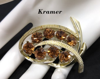 Kramer Topaz Crystal Rhinestone Brooch, Mid-Century Modern, 1950s Vintage Jewelry