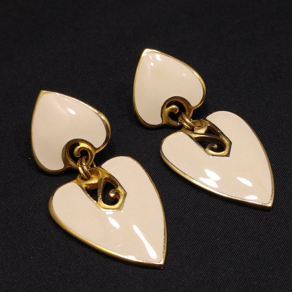 Berebi Cream Enamel Gold Post Earrings, Dangle He… - image 4