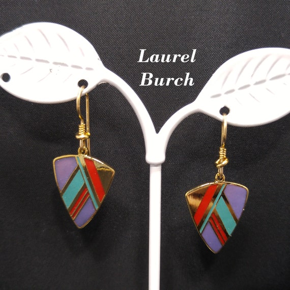 Laurel Burch Cloisonne Gold Plated Dangle Earrings