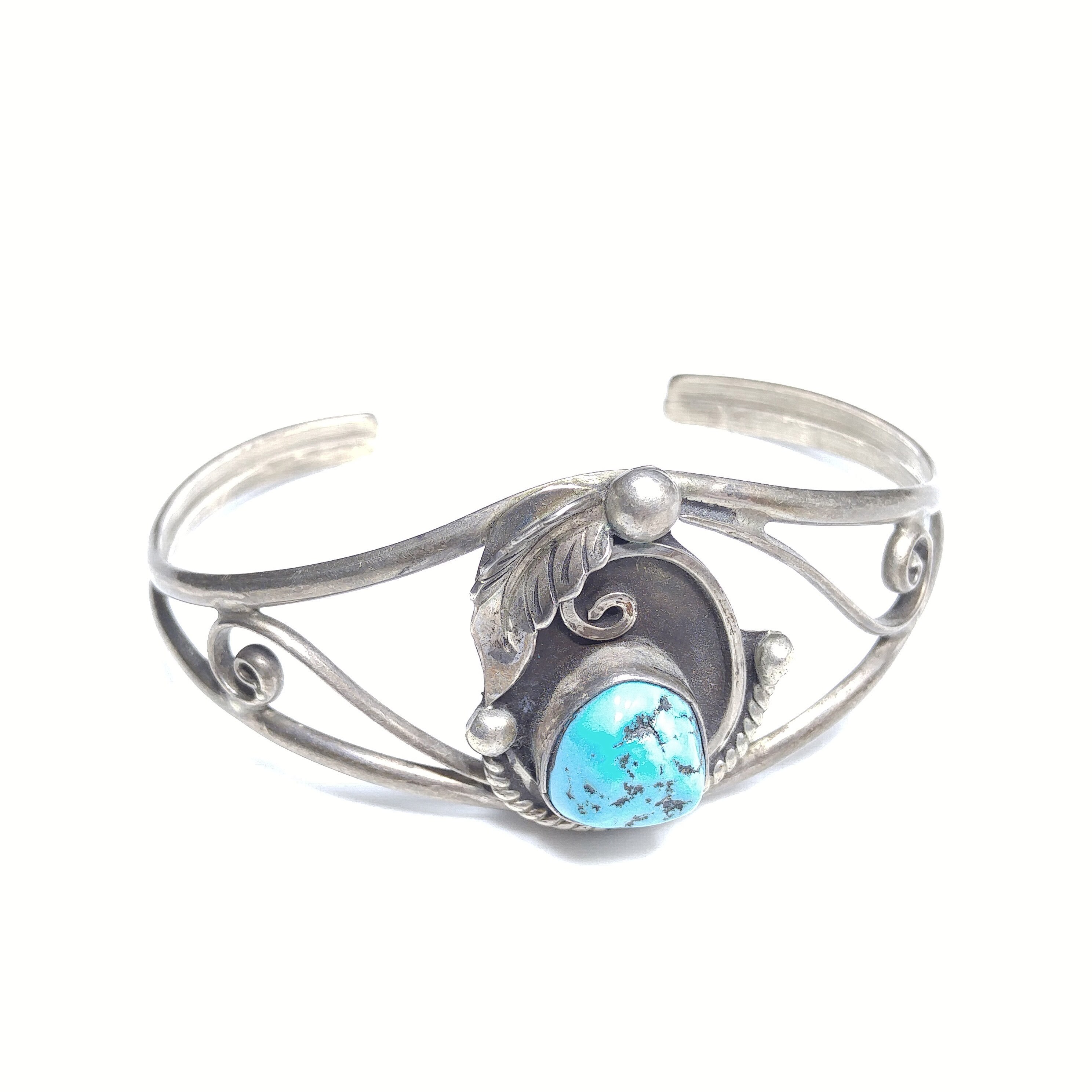 D & J Clark Navajo Bracelet, Silver Turquoise Cuff, 1960s