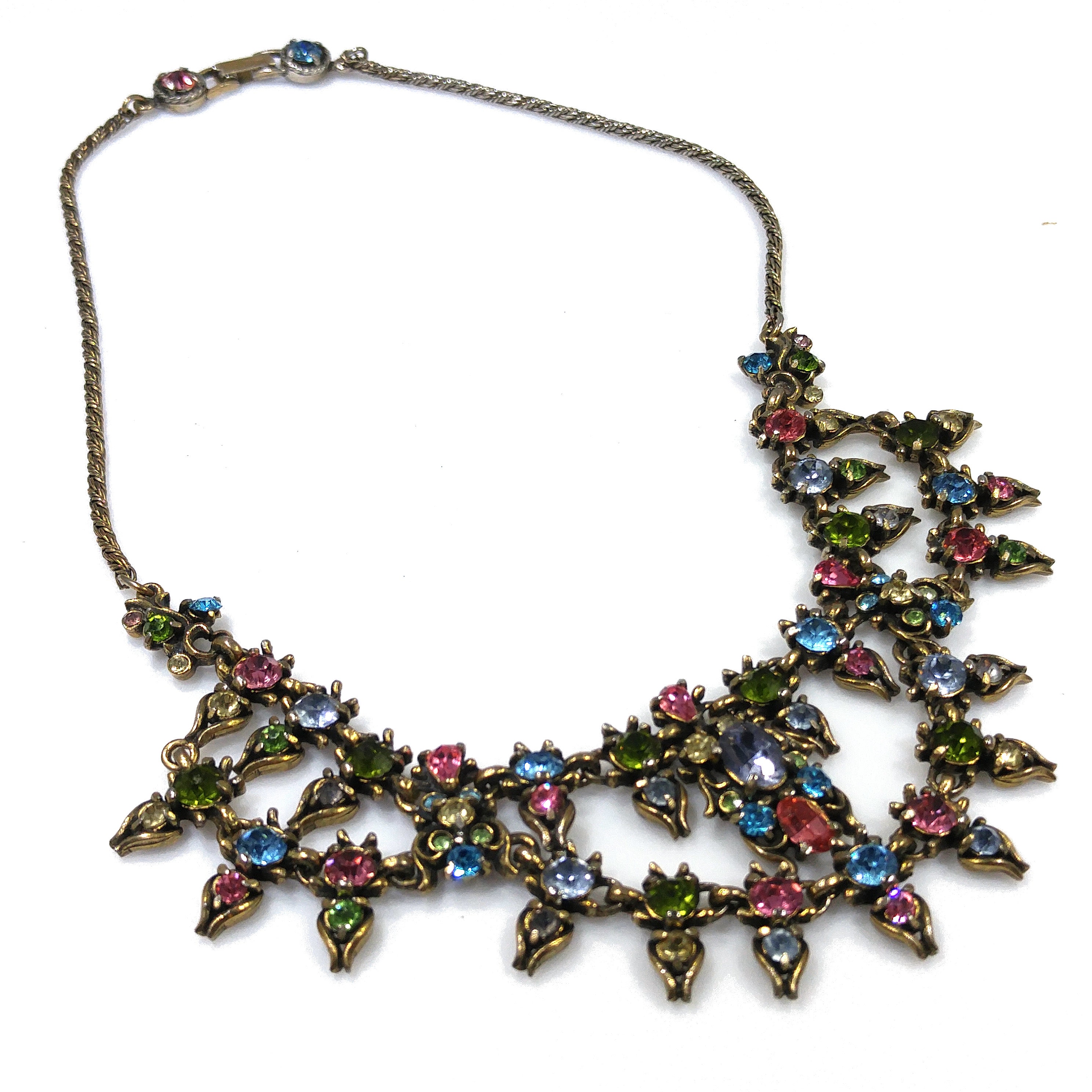 Hollycraft Pastel Rhinestone Necklace Stamped Copr 1950 1950s