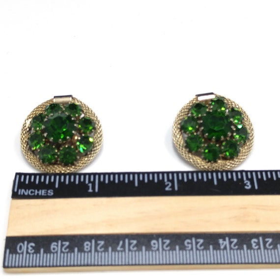 Weiss Green Rhinestone Gold Mesh Earrings, Emeral… - image 10