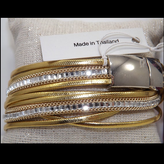 Thailand Leather Rhinestone Bracelet Gold Leather Crystal