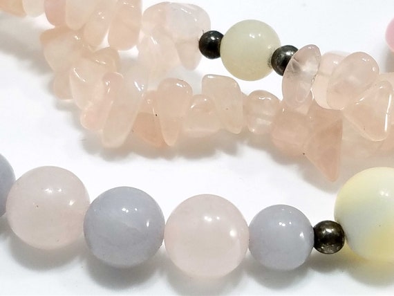 Gemstone Beaded Necklace, Rose Quartz, Mother of … - image 6