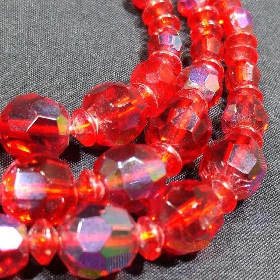 Czech Red Glass Beaded Necklace & Earrings, Fire … - image 7