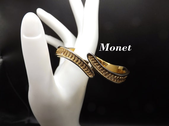 Monet Shell Design Hinged Bracelet, Gold Plated B… - image 1
