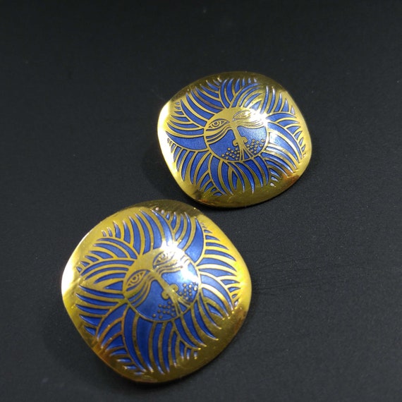 Laurel Burch "Eskimo Lion" Earrings, Blue Gold To… - image 10