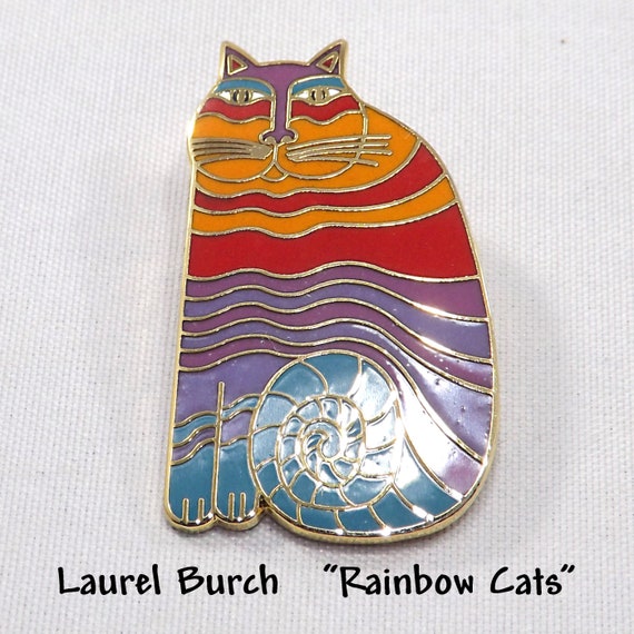 Laurel Burch "Rainbow Cats" Brooch, 1980s Vintage… - image 1