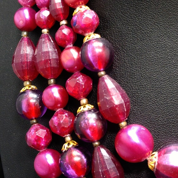 West Germany Cranberry Red Beaded Necklace, Four … - image 4
