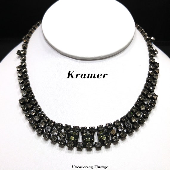 Kramer Black Diamond Rhinestone Choker Necklace, … - image 1