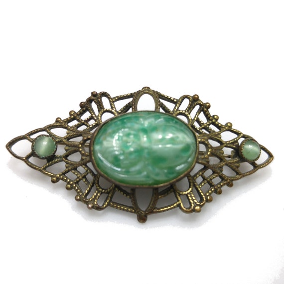 Czech Marbled Glass Scarab Brooch, Egyptian Reviv… - image 3