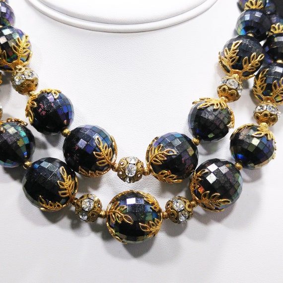 Deauville Lucite Black & Gold Necklace, Two Stran… - image 3