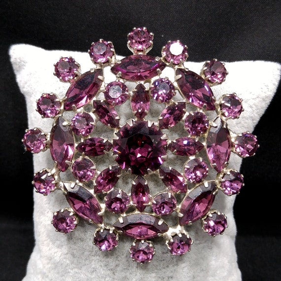 Purple Snowflake Flower Rhinestone Brooch, Rhodiu… - image 5