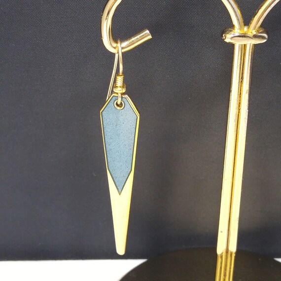 Laurel Bruch Blue Metallic Long Earrings, Gold Pl… - image 2
