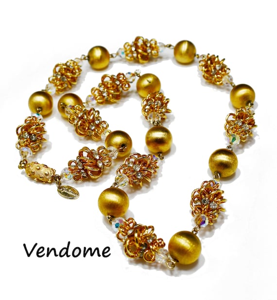 Vendome Gold Clear Rhinestone & Crystal Necklace,… - image 1