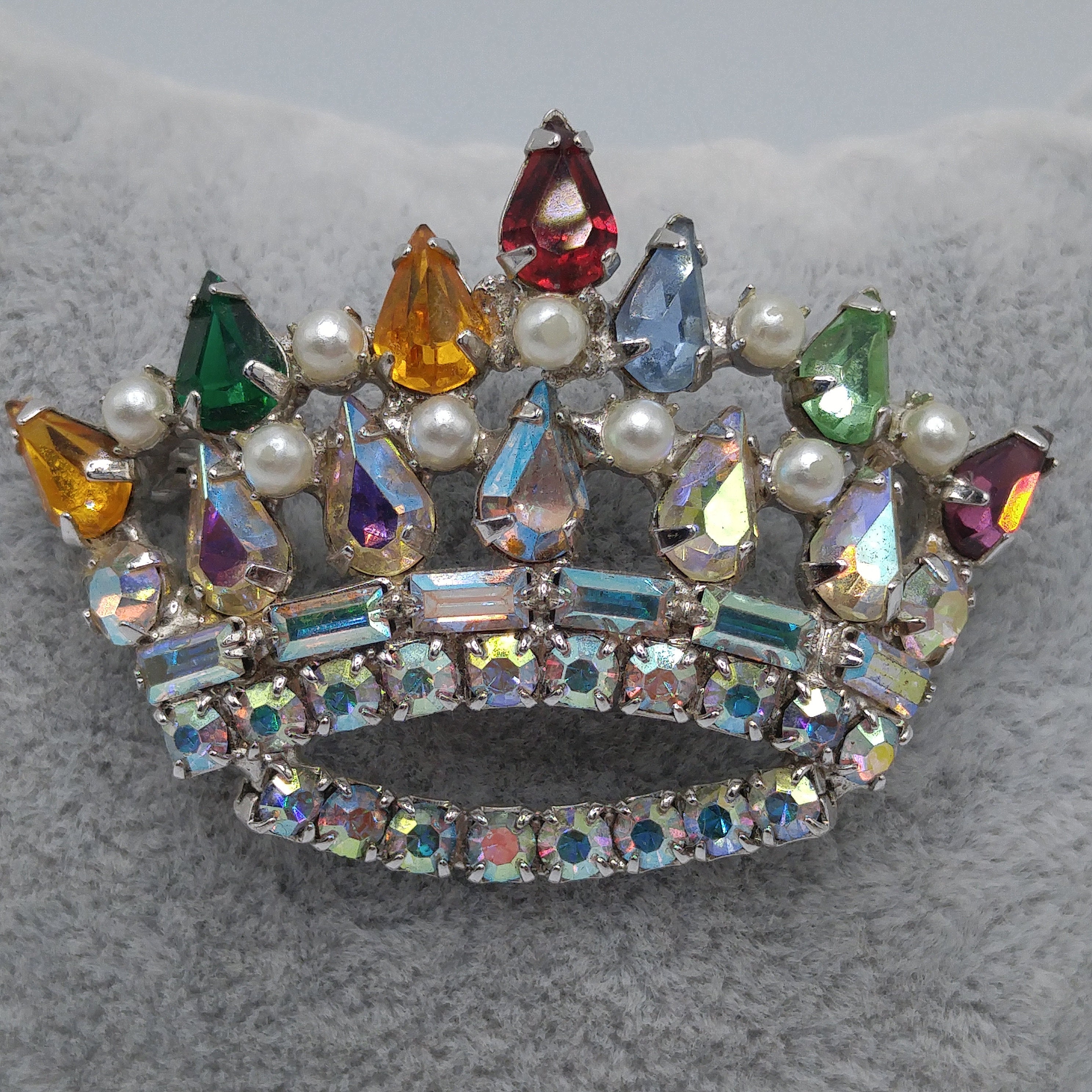 Unsigned B. David Rhinestone Crown Brooch, Mother's Crown