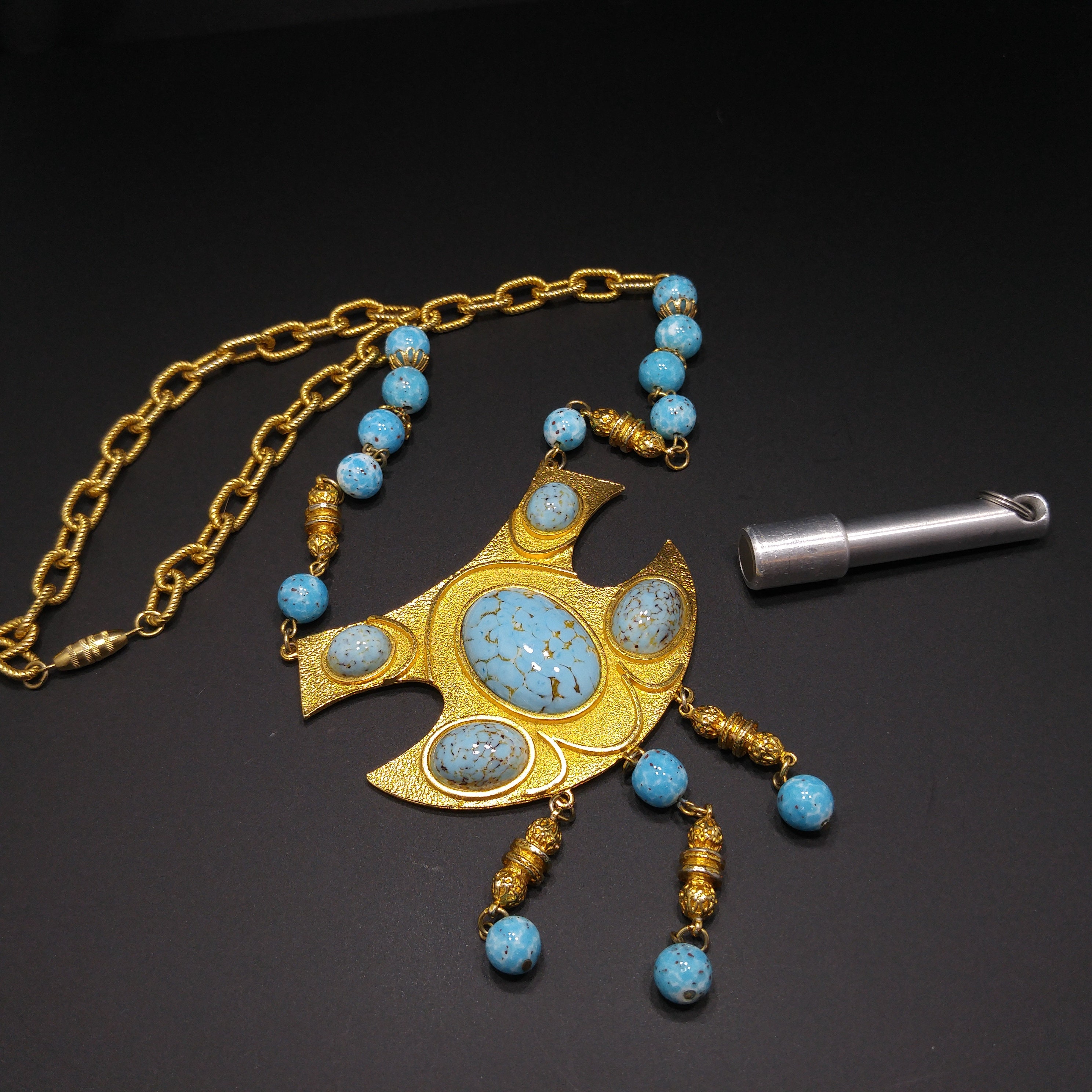 Vendome Pendant Necklace, Gold Plated, Faux Glass Turquoise