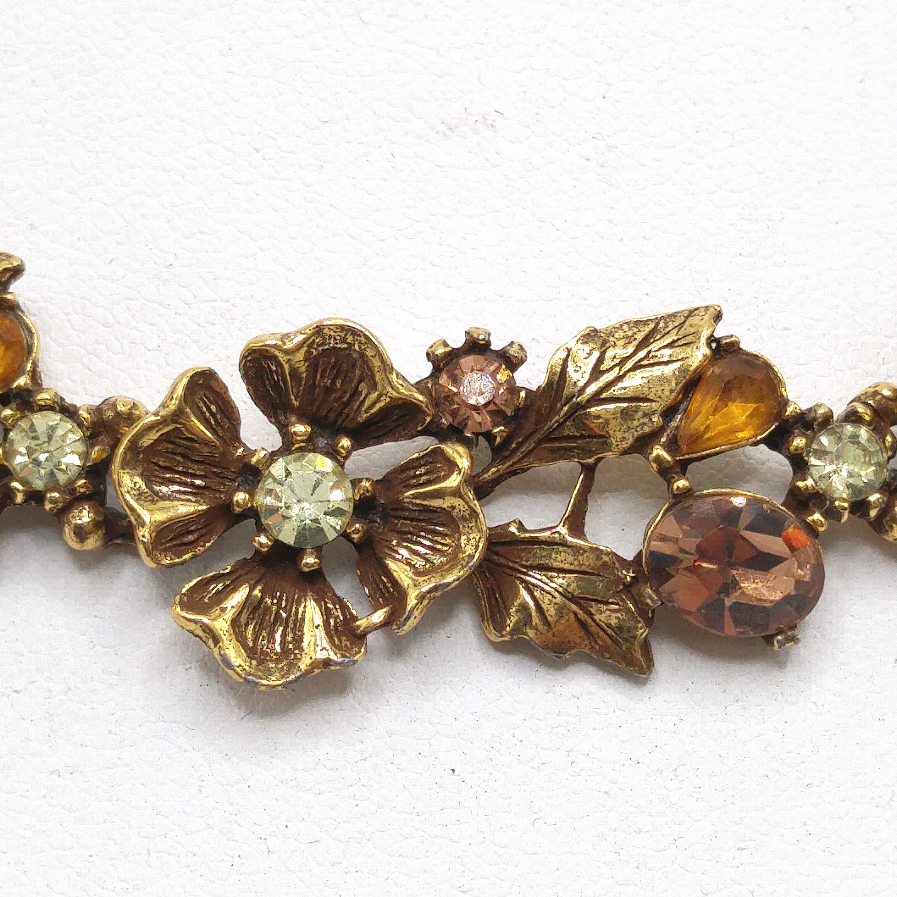 Topaz Rhinestone Floral Choker Necklace, Flower Links, 1960s