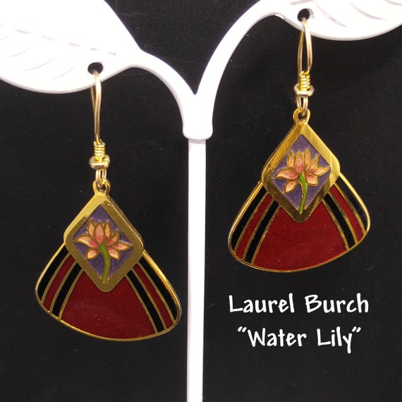 Laurel Burch "Water Lily" Earrings, Gold Plated, … - image 1