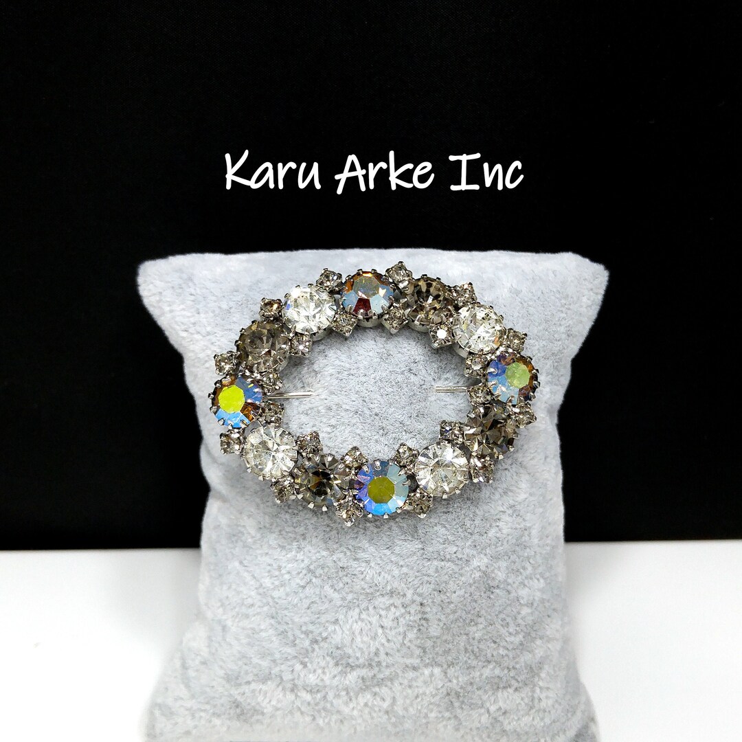 Karu Arke Aurora Borealis Brooch, Clear AB Black Diamond Rhinestones