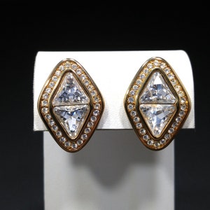 Swarovski Clear Crystal Rhinestone Earrings, Gold Plated, 1990s Vintage Jewelry image 5