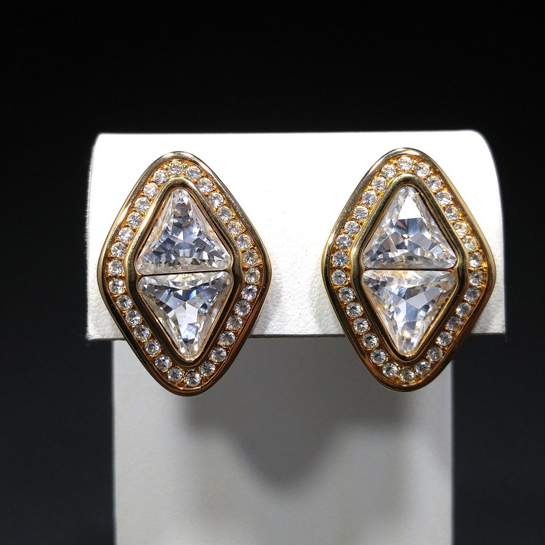 Swarovski Clear Crystal Rhinestone Earrings, Gold Plated, 1990s Vintage Jewelry image 5