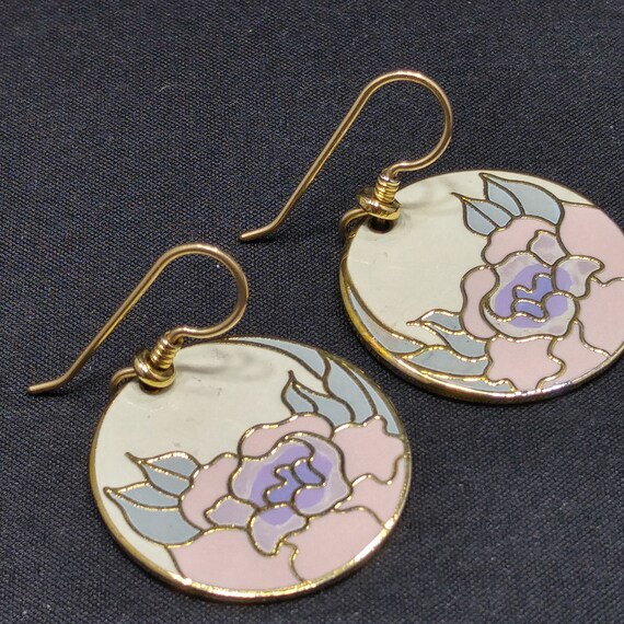 Laurel Burch "Garden Rose" Earrings, Cloisonné Go… - image 4
