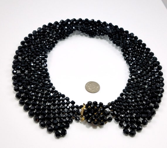 Victorian Black Crystal Beaded Collar, 1930s Vint… - image 6