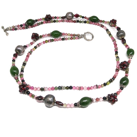 Vintage Gemstone Beaded Necklace, Garnet Clusters… - image 10