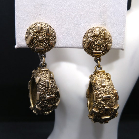 Tortolani Brutalist Dangle Earrings, Gold Plated,… - image 10