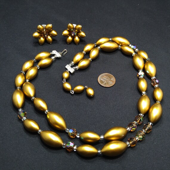 Mid Century Gold Pearled & Crystal Beaded Necklac… - image 9