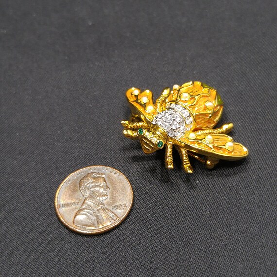 Joan Rivers Bee Enamel Rhinestone Brooch, Gold Pl… - image 6