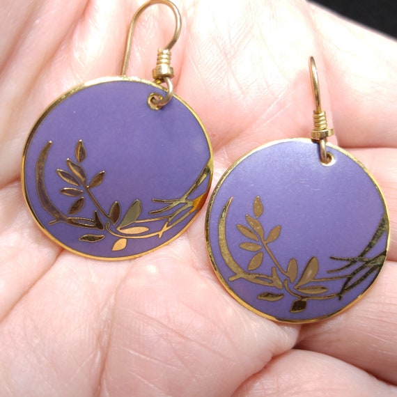 Vintage Laurel Burch Lavender Floral Earrings, Go… - image 10