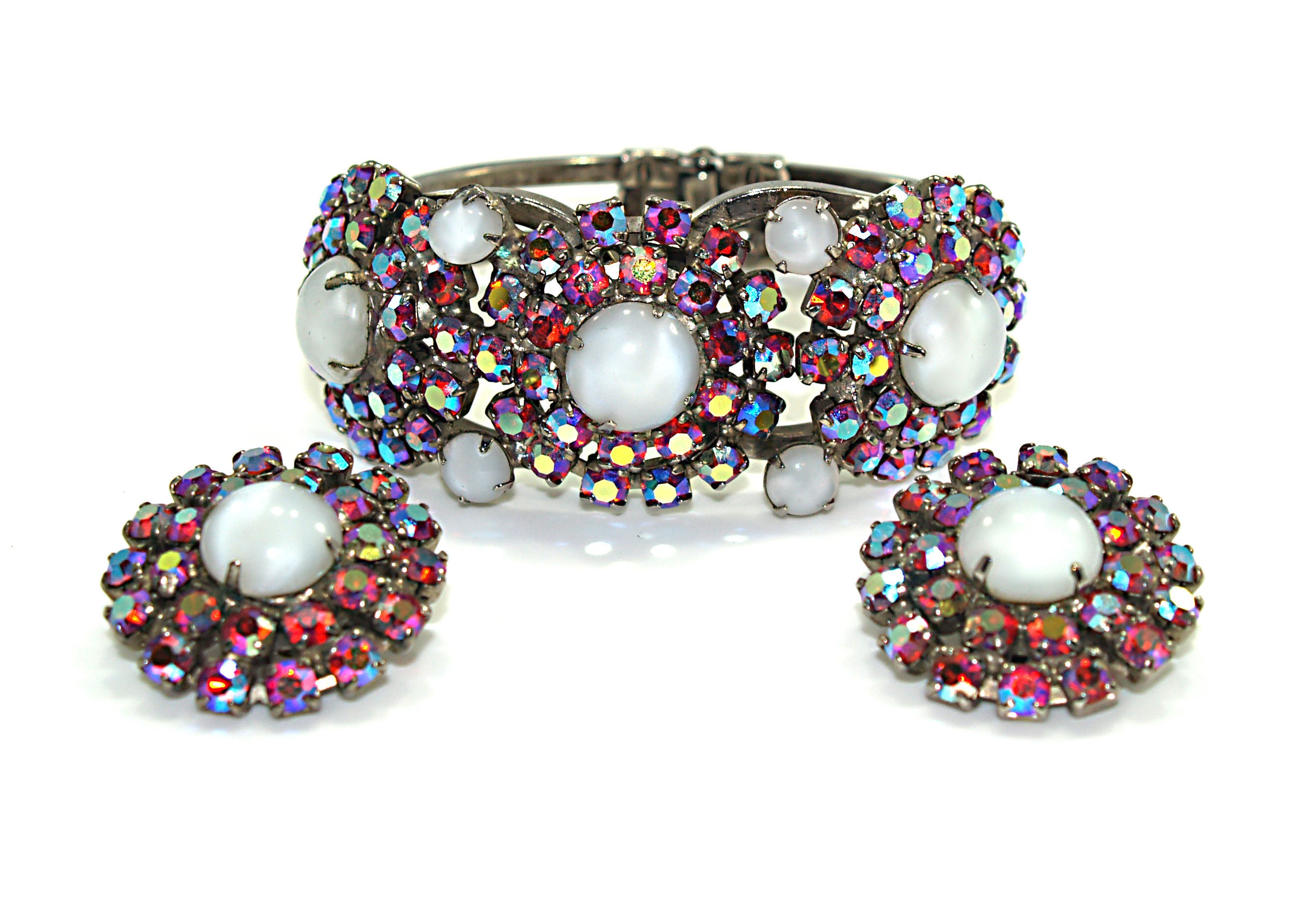 Juliana Rhinestone Clamper Bracelet & Earrings Delizza - Etsy