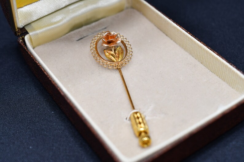 Krementz Rose Flower Stick Pin 14K Gold Overlay in Original | Etsy