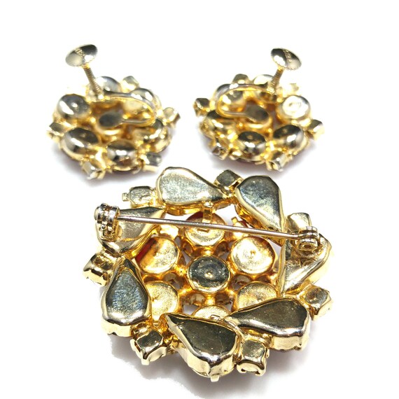 Weiss Red Rhinestone Brooch & Earrings, Gold Plat… - image 5