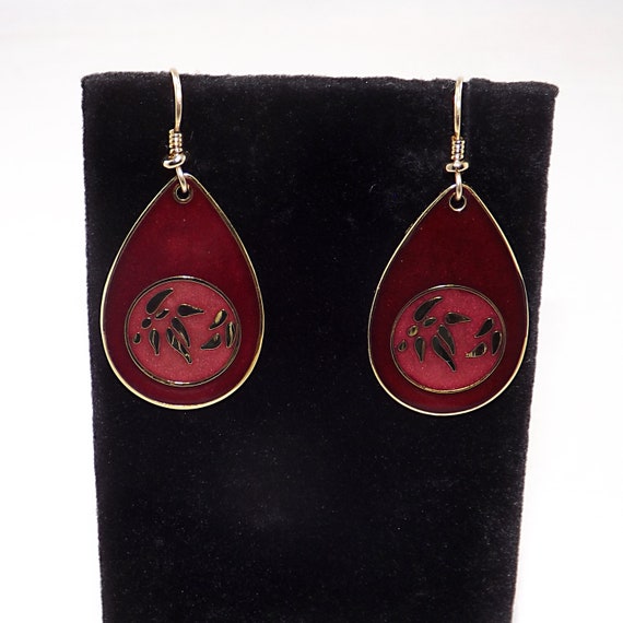 Laurel Burch Red Bamboo Earrings, Gold Plated, 19… - image 7
