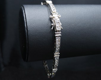 CZ Cubic Zirconia Silver Tone Tennis Bracelet, Stamped NF, 1970s Vintage Jewelry