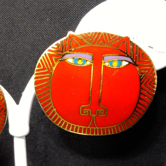Laurel Burch "Moon Tiger" Red Post Earrings, Gold… - image 4