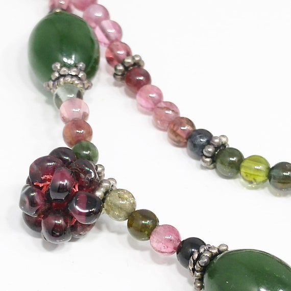 Vintage Gemstone Beaded Necklace, Garnet Clusters… - image 6