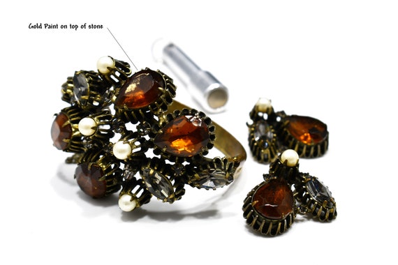 Hobe' Rhinestone Cuff Bracelet & Clip Earrings, T… - image 7
