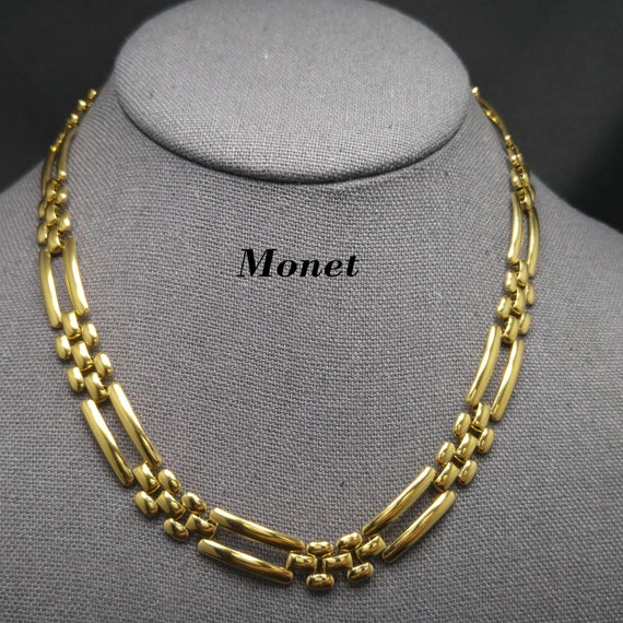 Monet Smooth Link Necklace, Gold Plated, 1980s Vi… - image 8