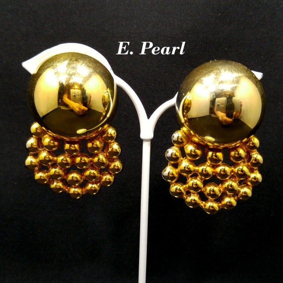 Vintage Edwin Pearl Runway Earrings, Gold Plate, … - image 1