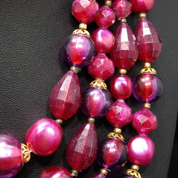 West Germany Cranberry Red Beaded Necklace, Four … - image 5