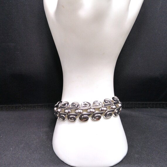 Trifari Rhodium Plated Bracelet, Modernist Swirls… - image 3