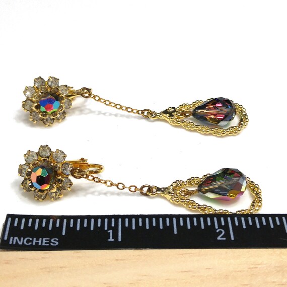 Czech Iridescent Beaded Dangle Clip Earrings, Pea… - image 6